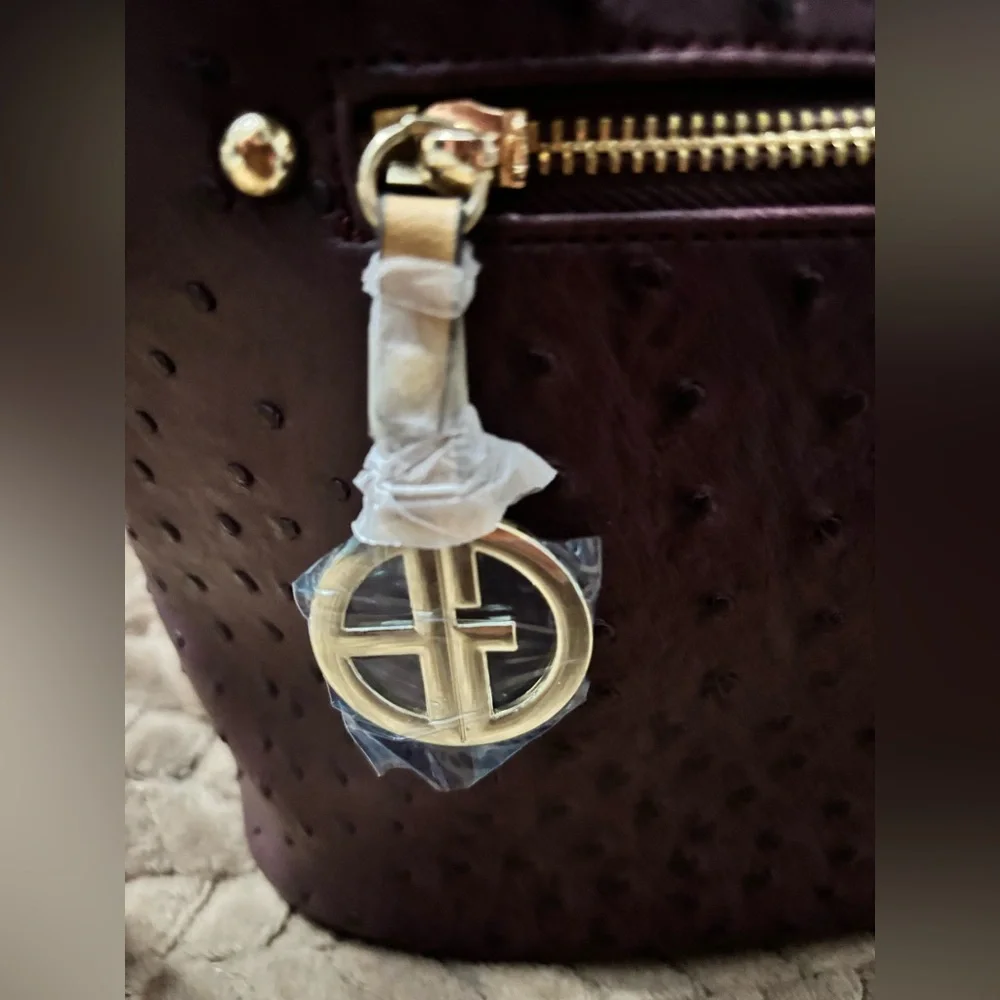 Giani Bernini Dark Purple Ostrich Embossed Hobo Handbag - Picture 3 of 11